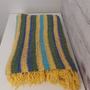 Handmade Vintage Multicolor Striped Afghan/Crochet Blanket